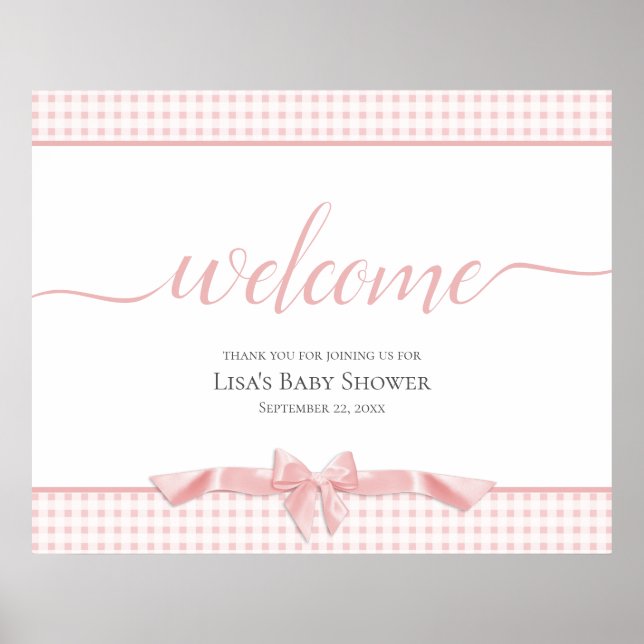 Pink Bows Baby Shower Welcome Sign (Front)