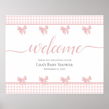 Pink Bows Baby Shower Welcome Sign