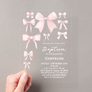 pink bows Baptism Invitation