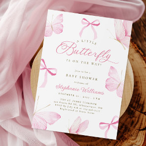 Pink Bows Butterflies Baby Shower Invitation