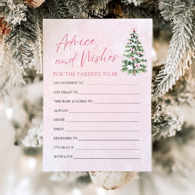 Pink Bows Christmas Baby Shower Advice and Wishes  Invitation (Pink Bows Christmas Baby Shower Advice and Wishes Game)