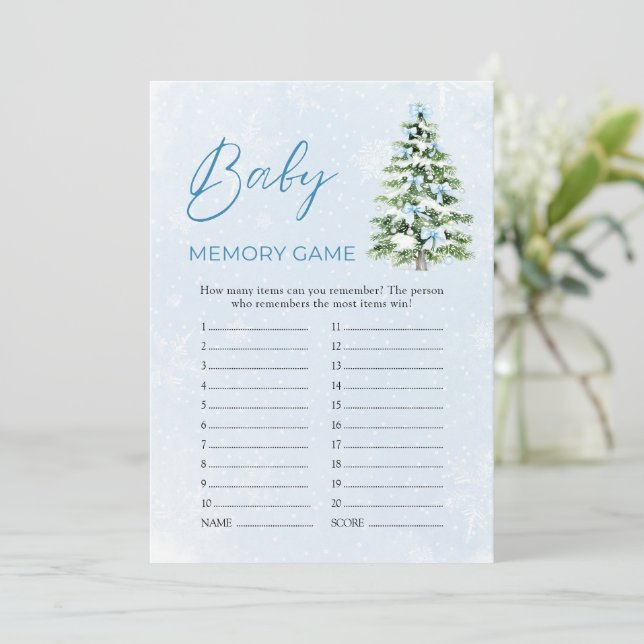 Pink Bows Christmas Baby Shower Baby Memory Game Invitation (Standing Front)