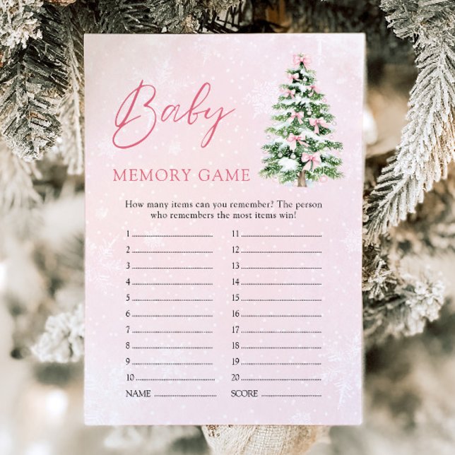 Pink Bows Christmas Baby Shower Baby Memory Game Invitation (Pink Bows Christmas Baby Shower Baby Memory Game)