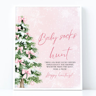 Pink Bows Christmas Tree Baby Socks Hunt Game Poster