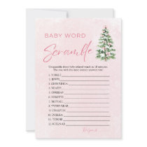 Pink Bows Christmas Tree Baby Word Scramble Game Invitation