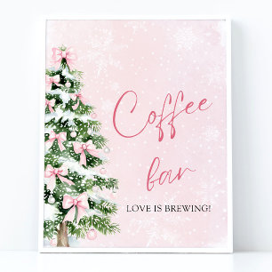 Pink Bows Christmas Tree Snowflake Coffee Bar Sign