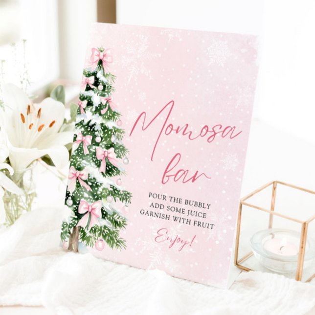 Pink Bows Christmas Tree Snowflake Momosa Bar Sign (Pink Bows Christmas Tree Snowflake Momosa Bar Sign)