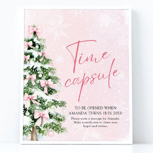 Pink Bows Christmas Tree Time Capsule Game Sign