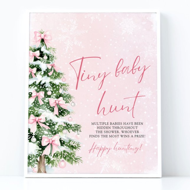Pink Bows Christmas Tree Tiny Baby Hunt Game Poster (Pink Bows Christmas Tree Tiny Baby Hunt Game Sign)