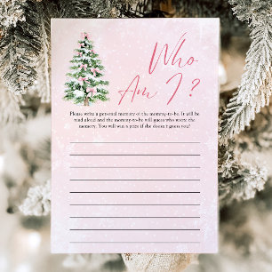 Pink Bows Christmas Tree Who Am I Baby Shower Game Invitation