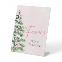 Pink Bows Christmas Tree Winter Baby Shower Favors Pedestal Sign
