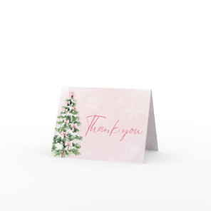 Pink Bows Christmas Tree Winter Thank you card