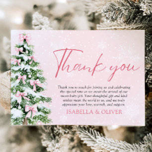 Pink Bows Christmas Tree Winter Thank you card