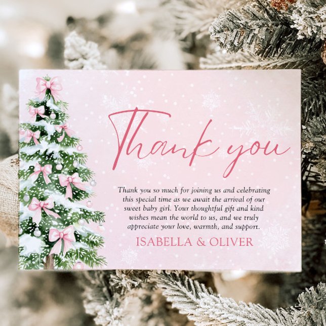 Pink Bows Christmas Tree Winter Thank you card (Pink Bows Christmas Tree Winter Thank you card)