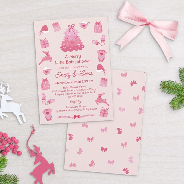 Pink Bows Coquette Merry Little Girl Baby Shower Invitation (Creator Uploaded)