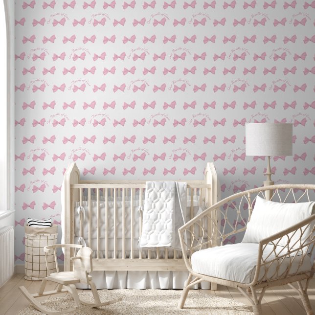 Pink Bows Customizable Nursery Wallpaper (Kids)