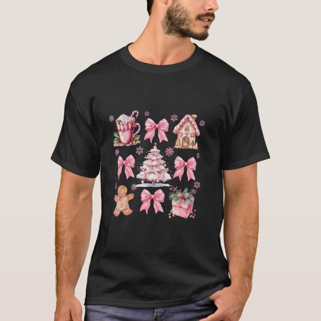 Pink Bows Cute Coquette Christmas y2k Clean Girl A T-Shirt (Front)