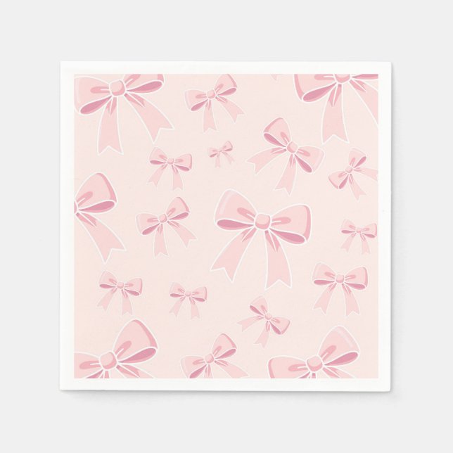 Pink Bows Cute Coquette Cottage Birthday Party Napkins (Front)