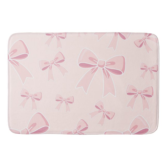 Pink Bows Cute Coquette Cottage Chic Bath Mat (Front)