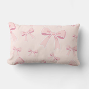 Pink Bows Cute Coquette Cottage Chic Lumbar Pillow