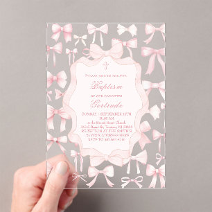 pink bows design Baptism Invitation