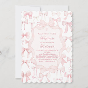 pink bows design Baptism Invitation