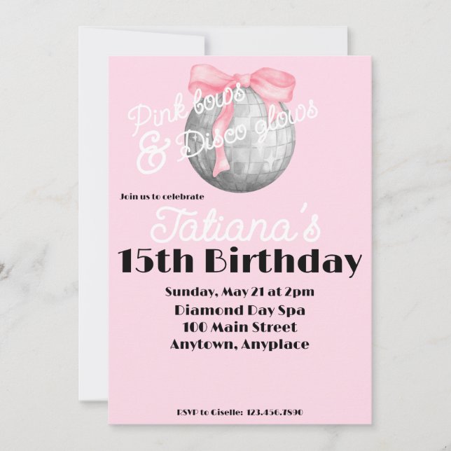 Pink Bows & Disco Glows Birthday Party Invitation (Front)