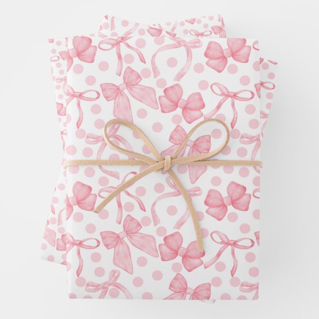 Pink Bows & Dots  Wrapping Paper Sheets (In situ)