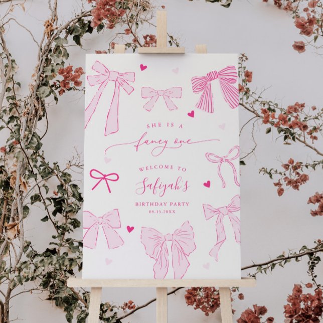 Pink Bows Fancy One Birthday Party Welcome Sign (Creator Uploaded)
