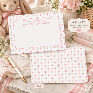 Pink Bows Floral Whimsical Vintage Personalized  Note Card