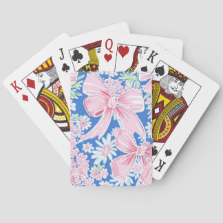 Pink Bows Flowers Blue Poker Cards
