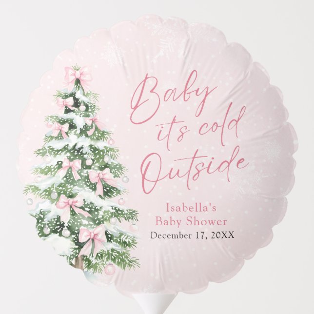 Pink Bows Girl Baby It's Cold Outside Baby Shower Balloon (Back)