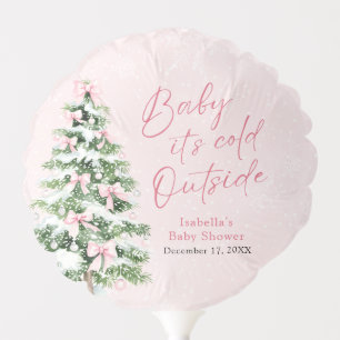 Pink Bows Girl Baby It's Cold Outside Baby Shower Balloon