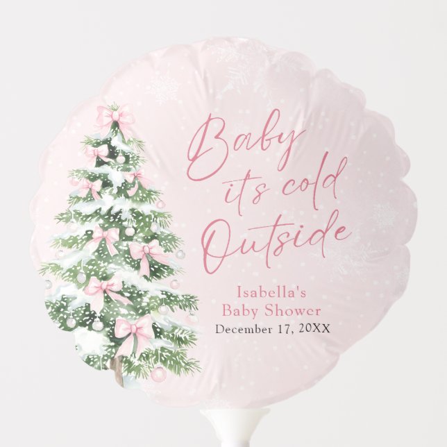 Pink Bows Girl Baby It's Cold Outside Baby Shower Balloon (Front)