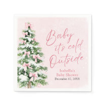 Pink Bows Girl Baby It's Cold Outside Baby Shower Napkins