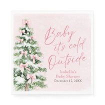 Pink Bows Girl Baby It's Cold Outside Baby Shower Napkins