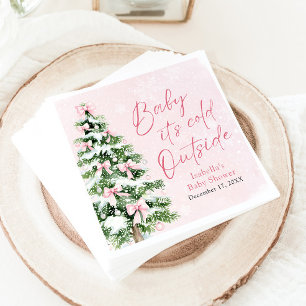 Pink Bows Girl Baby It's Cold Outside Baby Shower Napkins