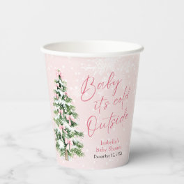 Pink Bows Girl Baby It's Cold Outside Baby Shower Paper Cups