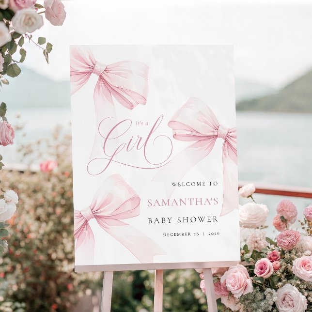 Pink Bows Girl Baby Shower Welcome Sign (Creator Uploaded)