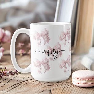 Pink Bows Girly Girl with Name Coffee Mug