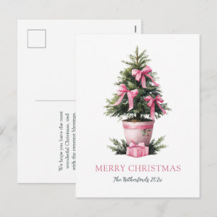 Pink Bows Merry Christmas Tree Postcard