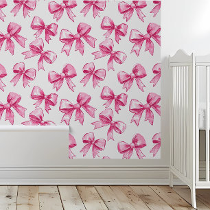 Pink Bows Nursery Girl Child's room Wallpaper