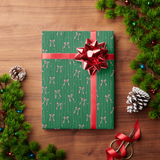 Pink Bows on Emerald Green Wrapping Paper