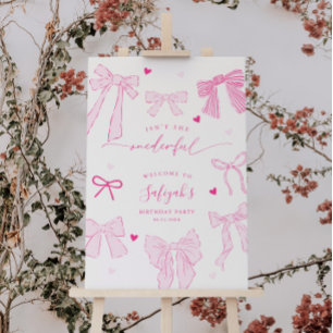 Pink Bows ONEderful Birthday Party Welcome Sign