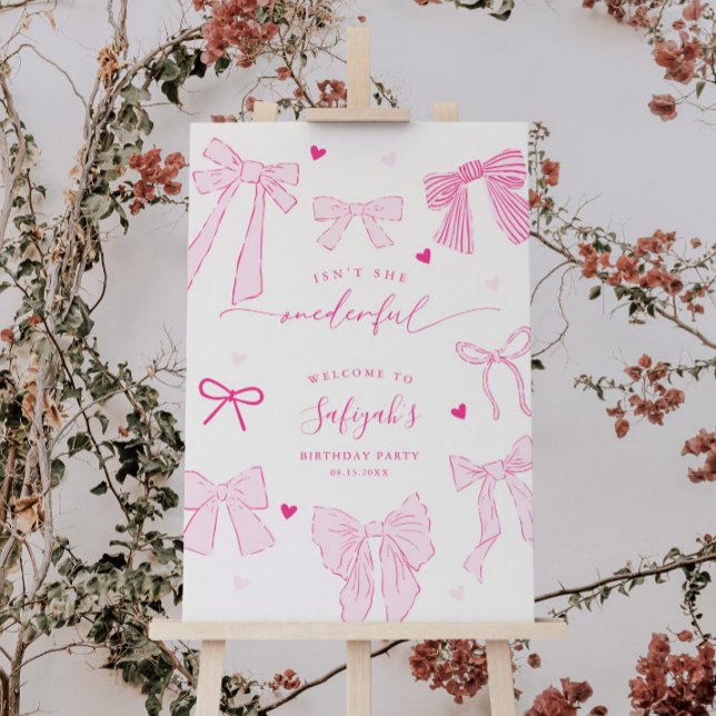 Pink Bows ONEderful Birthday Party Welcome Sign (Creator Uploaded)