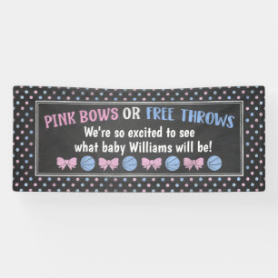 Pink Bows or Free Throws gender reveal banner. Banner