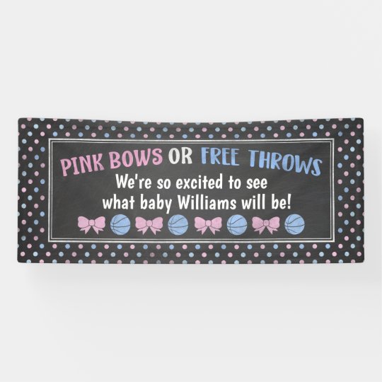 Pink Bows or Free Throws gender reveal banner. Banner