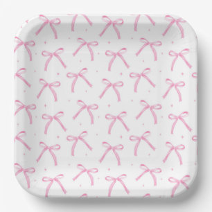 Pink Bows Paper Plates, Ribbon Party Supplies Plates