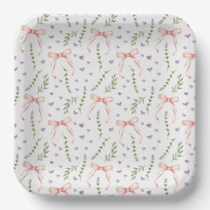 Pink Bows Paper Plates, Ribbon Party Supplies Plates