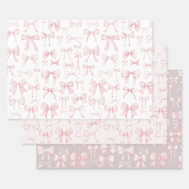 pink bows pattern wrapping paper sheets (Set)
